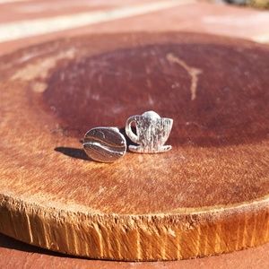 Mismatched silver coffeecup and bean earrings